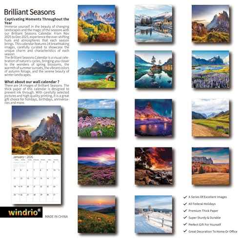 2026 Wall Calendar,Calendar 2026, November 2025 - December 2026, Wall Calendar Brilliant Seasons, 12" x 24" Opened,Full Page Months Thick & Sturdy Paper for Gift Perfect Calendar Organizing & Planning