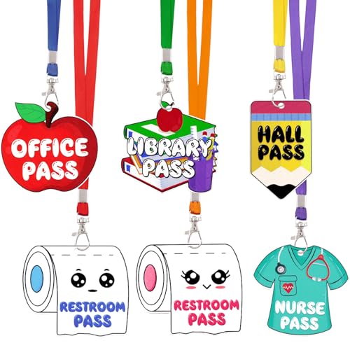 12-Pack Wooden Hall Pass Lanyards for Classroom, Office & Restroom Use
