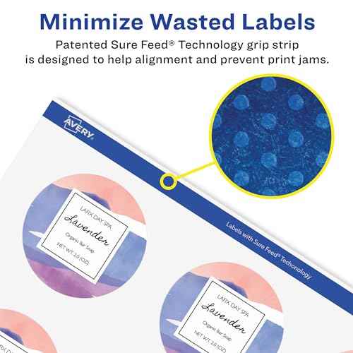 Avery Matte White Removable Round Labels, Sure Feed Technology, Print-to-The-Edge, 3" Diameter, 300 Removable Labels, Laser/Inkjet Printable