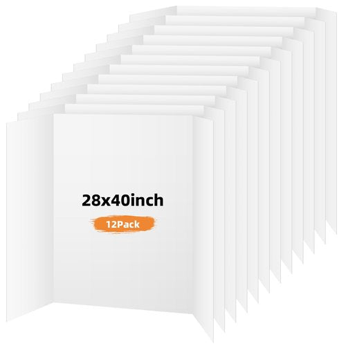 Somime 12 Pack Trifold Poster Board, 28x40 Inches White Presentation Board, Portable Display Board for Science Fair, School DIY Project and Business Exhibitions