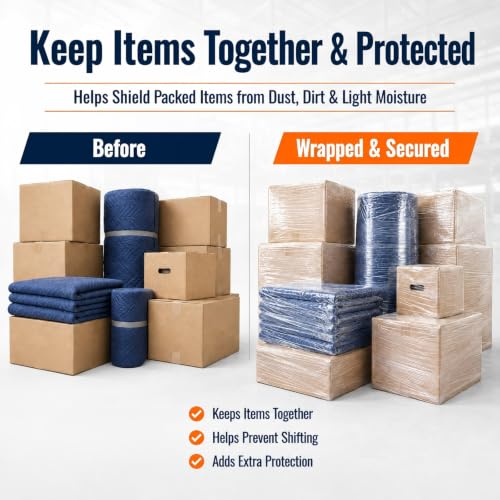 Bonison 2 Pack Plastic Wrap for Moving - 15 in x 1000 ft Heavy-Duty Shrink Wrap with Handles