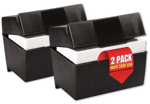 1InTheOffice Index Card Box 5x8 Index Card Holder, 400 Card Capacity Black (2 Pack)