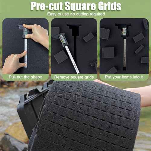 4 Pack Gun Case Foams-16 x 12 x 2 Inch Pick and Pluck Shadow Packing Foam Sheets for Craft, Black Polyurethane Toolbox Carry Case Foam Inserts, Closed Cell Foam for Gun Cases Padding Storage Organizer