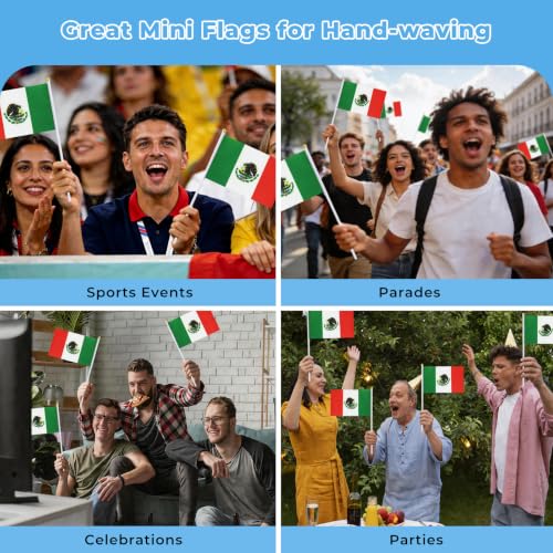 Mexico Flag on Stick 12 Pack | Small Handheld Mexican Flags for Celebrations