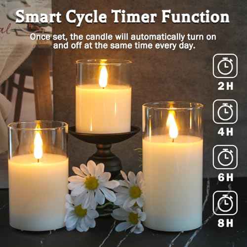 Rechargeable Flameless Glass Pillar Candles?Gifts for Women?Set of 3, Realistic Flickering LED Light,Remote & Timer, USB-Rechargeable, Ideal for Living Room, Bedroom & Holiday D?cor