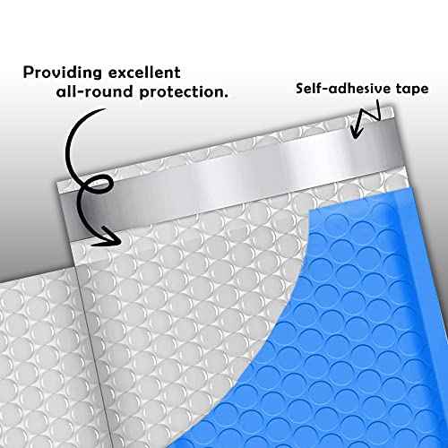 Yens Poly Bubble Mailers 4x8 50 Pack Blue Waterproof Self Seal Adhesive Shipping Bags, Cushioning Padded Envelopes for Shipping, Mailing, Packaging Usable 4x7