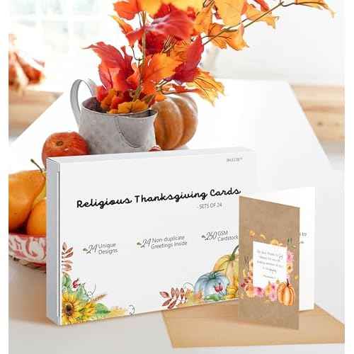 24 Pack Religious Thanksgiving Cards with Self-adhesive Envelopes, 4"x6" Boxed Blessing Religious Note Cards with Sentiments Inside, 24 Designs, NO Repeat