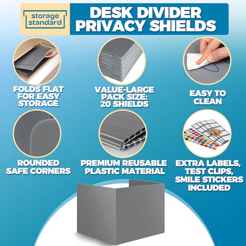20-Pack Desk Dividers for Students - Durable & Waterproof Plastic Privacy Shield Divider, Classroom Folders Teacher Supplies, Easy-to-Clean Plastic Study Carrel Folder Boards for Student Desks, Grey