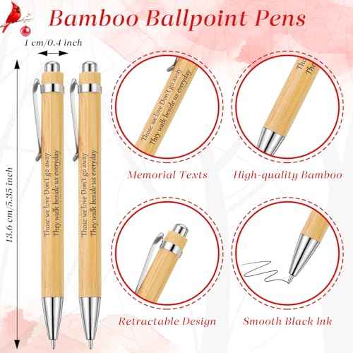 Janlaugh 100 Set Memorial Funeral Favors Include Cardinal Prayer Cards and Bamboo Ballpoint Pens Funeral Pocket Token for Guest Sympathy Remembrance Gifts for Loss of Loved One