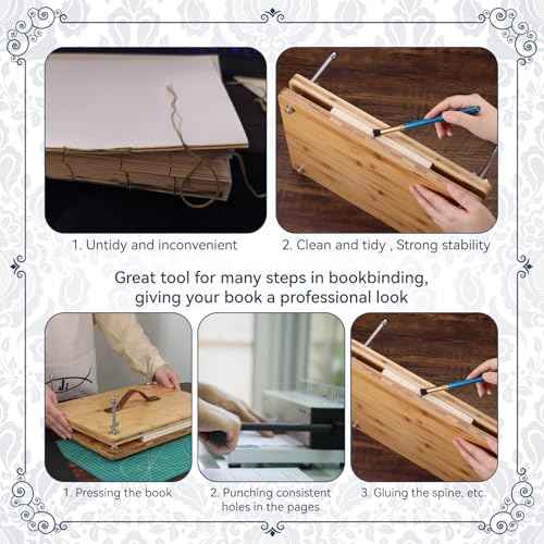 RANERVZ Large Bookbinding Press with Portable Handle, Bamboo Wood Oversized 14.8 x 11.4 Inch Ergonomic Book Binding Paper Machine Handmade DIY Craft Projects Binder Tool Supply Easy Assemble
