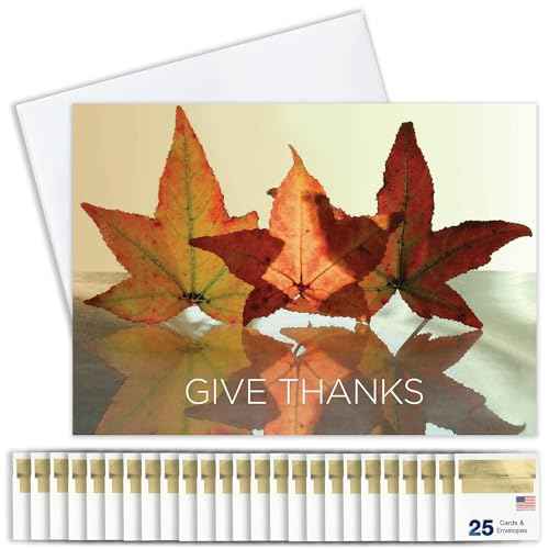 Thanksgiving Cards for Business & Family (Give Thanks) Greeting Card Set Pack of 25 Thanksgiving Cards with Envelopes (5x7 inch - A7) Great for Office, Work, Employees & Clients TH1502