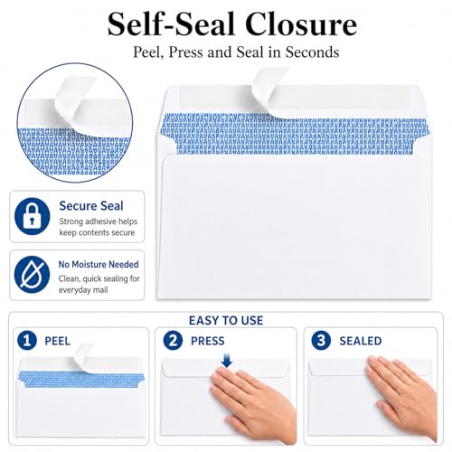 Envelopus White Self Seal Business #10 Envelopes 4 1/8 x 9 1/2 Inches, 120 Pack, No Window