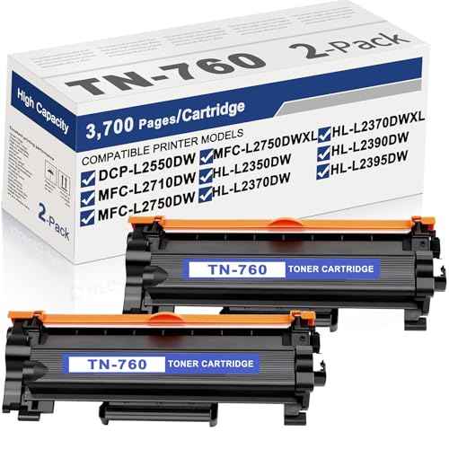 TN760 Toner Cartridge Replacement for Brother TN-760 High Yield Black Toner MFC-L2710DW MFC-L2750DW HL-L2350DW HL-L2395DW DCP-L2550DW Printer 2-Pack