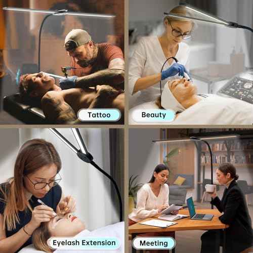 LED Floor Lamp with Remote, 24W 2400LM Dimmable Standing Light with Double Heads and Adjustable Gooseneck, Modern Tall Lamp for Bedroom, Office, Living Room, Eyelash Extensions & Crafting