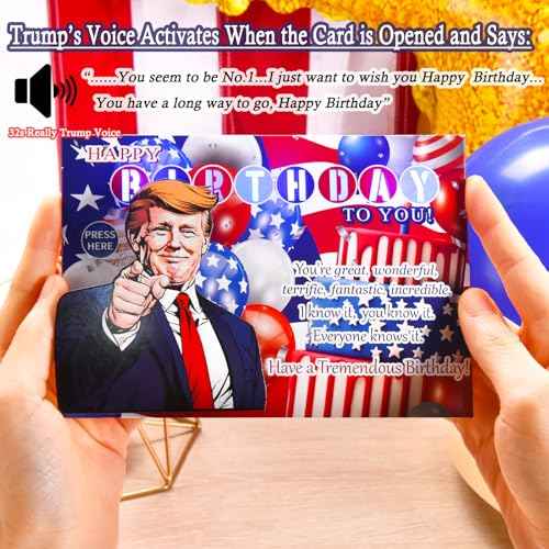 Talking Birthday Card with President Real Voice & Light, Funny Music Happy Birthday Cards for Women Men, Presidential Theme Musical Birthday Greeting Card Gifts for Husband Wife Brother Fans Friend