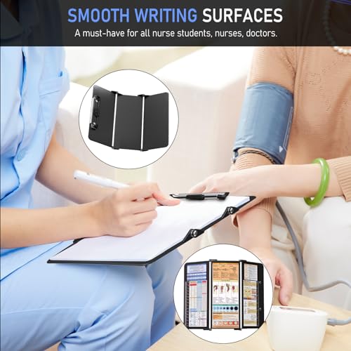 HOZOL Black Foldable Nursing Clipboard with Cheat Charts & Pen Pocket