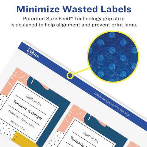 Avery Matte White Removable Square Labels, Sure Feed Technology, Print-to-The-Edge, 2" x 2", 600 Removable Labels, Laser/Inkjet Printable
