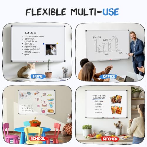 Silver White Magnetic Whiteboard Kit 36x24 Wall Dry Erase Board with Accessories