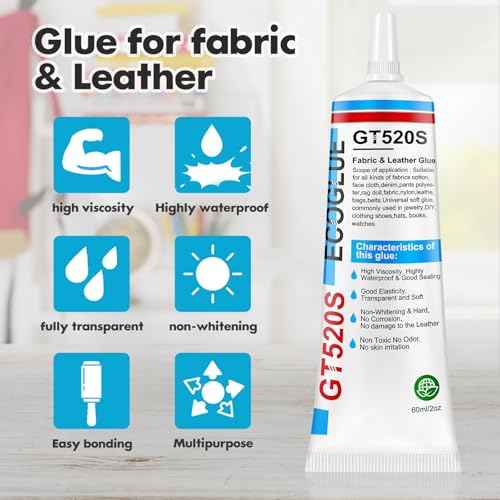 Fabric Glue, 60ml Clear Fabric Glue Permanent Washable for Patches Drying Waterproof Fabric Adhesive Glue for All Fabrics, Clothes, Cotton, Flannel, Denim, Linen, Leather, Polyester, Doll Repair (1)