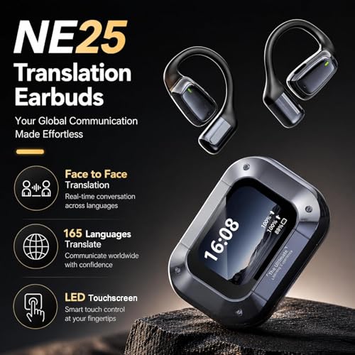Rulbovs NE25 AI Translation Earbuds Black with Touch Screen & 165 Languages