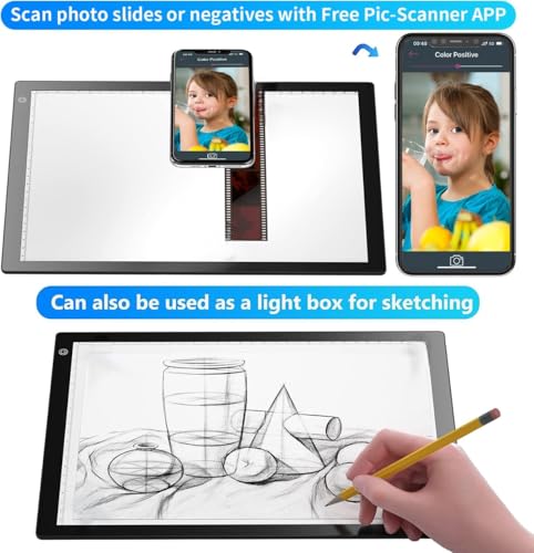 DigitPro Black A4 LED Slide Viewer Light Box for Negatives & Photos, Ultra-Thin USB Scanner