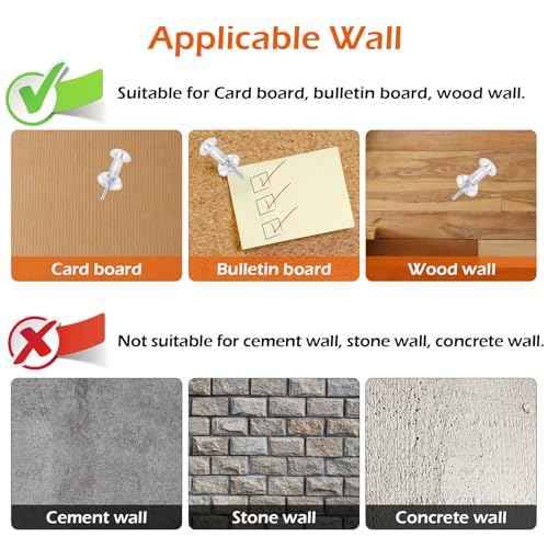 200 Pcs Push Pins Tacks, Thumb Tacks for Wall, Clear Plastic Head, Steel Point, Decorative Push Pins, Standard Thumb Tacks for Bulletin Board, Corkboard, Map, Calendar, Photo, Home, Office