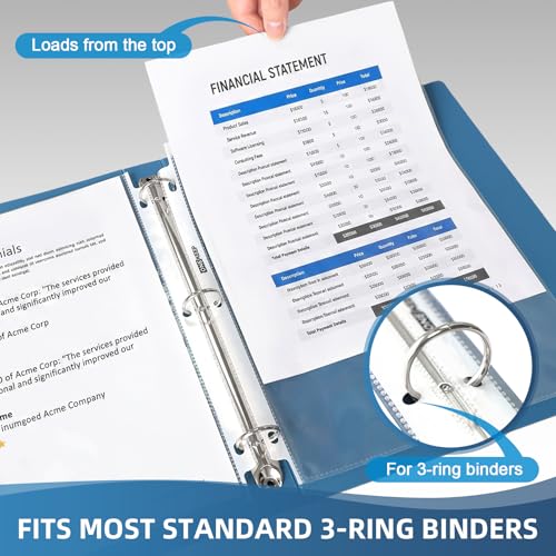 Clear 100 Pack Top Loading Sheet Protectors with Reinforced Edges - 3-Hole Pages, PVC-Free, Office & Document Protection