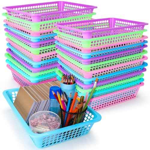 Zhehao 16 Pack Paper Organizer Basket, 13.5 x 10 x 3 Inch Plastic Mesh Bin, Colorful, Multi-Purpose, Ideal for Office, Classroom, Home, Storage, Organization
