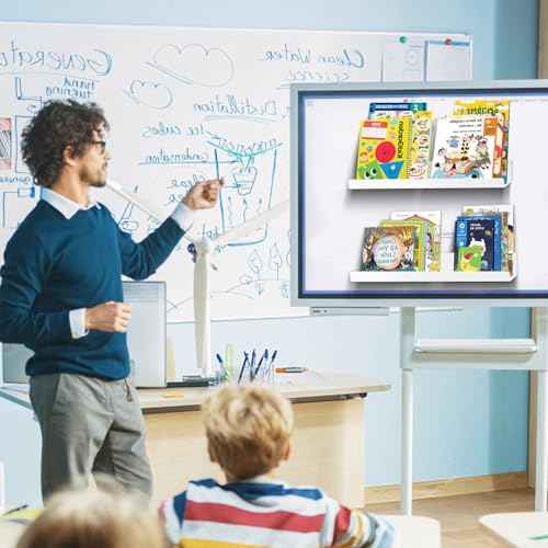 2 Pack Magnetic Book Shelf - Acrylic Reusable Display Panel for Whiteboards, Classrooms & Home, Adhesive-Free Storage with 11lb Capacity (White)