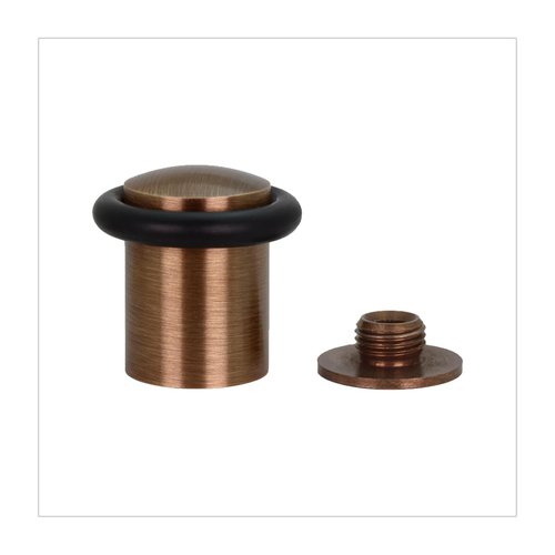EVI Hardware | Door Stop | Threaded Base | Natural Silicone Rubber | Brass | Includes Screw + Fixing Plug | Mod. I-108 (Leather Brass - Black Rubber, 0,94x1,38¨)