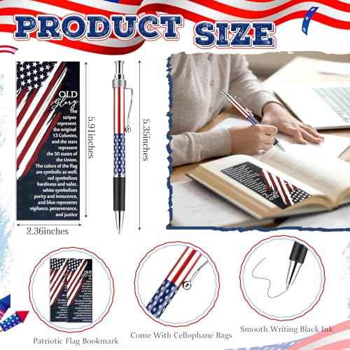 180 Pcs Veterans Day Gifts Bulk American Flag Souvenir Gifts American Flag Ballpoint Pens Rope Bracelets and Star Stripe Bookmarks Remembrance Day for Army Veterans Memorial Heroes Supplies