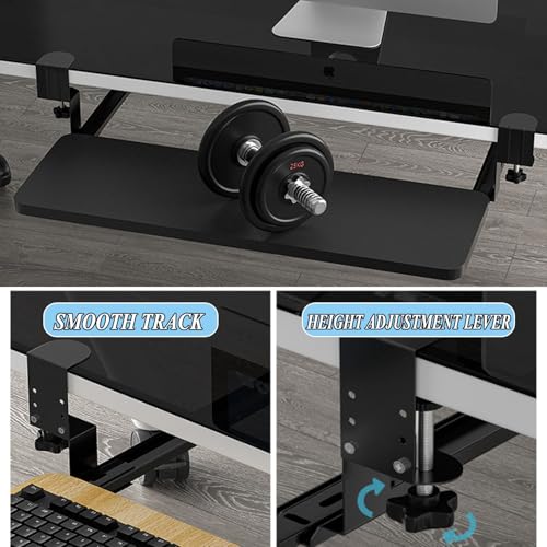 Wooden Adjustable Keyboard Tray Under Desk, Slide Out Keyboard & Mouse Platform Tray, C-Clamp Pull Out Computer Keyboard Drawer for Typing Home Office Desk(Style 1)