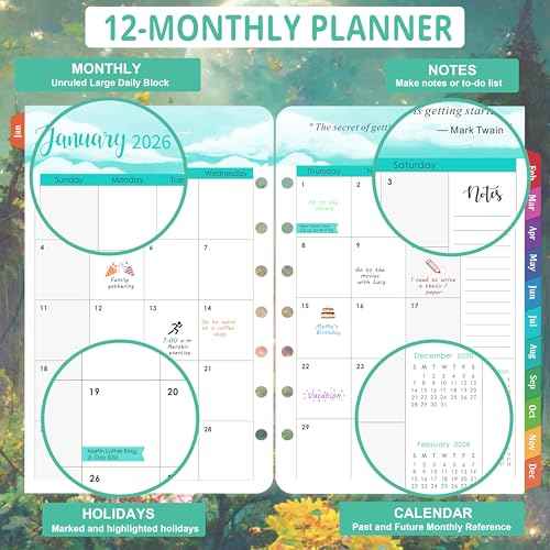 2026 Planner Refills - Planner Refills 2026, JAN 2026 - DEC 2026, 5-1/2" x 8-1/2", A5 Planner Inserts, 2026 Weekly and Monthly Planner Refill with 7-Hole Punched, Colorful Tabs - Dreaming Moon