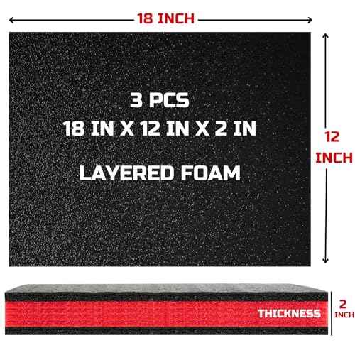 ONREVA Tool Box Foam, 3Pack 18x12x2 inch, Foam Inserts for Cases, Polyethylene Storage Sheets for Toolbox Hard Case, Tool Shadow Insert, Kaizen Organizer Sheet