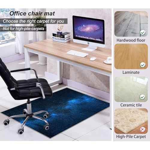 Chair Mat for Hardwood Floor,48"*60" Under Desk Mat for Rolling Computer Chair &Low Pile Carpet Floor,Anti-Slip Floor Protector for Home Office Blue Starry Sky