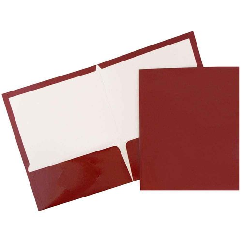 JAM PAPER Laminated Two Pocket Glossy School Folders - Letter Size - High Gloss Maroon Red - Bulk 50/Box