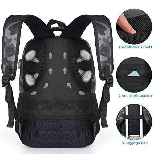 YAMTION 17 Inch School Backpack for Teen Boys,Bookbag for High School College Backpack with USB,Camouflage Black