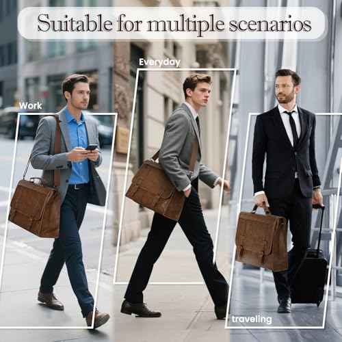 RAINSMORE Mens Messenger Bag 17 Inch Waterproof Vintage Leather Laptop Briefcase Large Computer Laptop Bag Satchel Bag Retro Shoulder Bag,Brown