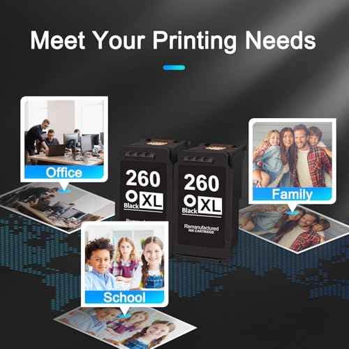 260XL Black Ink Cartridges Combo Pack Replacement for Canon PG-260 PG-260XL 260 XL Ink Work with Pixma TS5320 TS5300 TS6420 TR7020 TR7022 (2 Black)