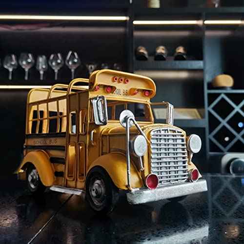 Retro Iron School Bus Model Pen Holder Pencil Pot Home Art Decor Desktop Decoration Ornaments for Office School Supplies