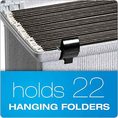 Pendaflex Portable File Box with File Rails, Hinged Lid with Double Latch Closure, Granite, 3 Black Letter Size Hanging Folders Included (41747AMZ)