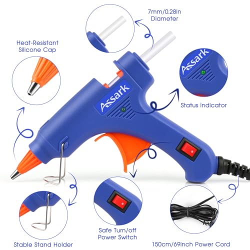 Hot Glue Gun Kit with 30 Glue Sticks(130mm x 7mm), Fast Preheating Hot Melt, High Temp for School Crafts DIY Arts and Quick Home Repairs, 20W Blue