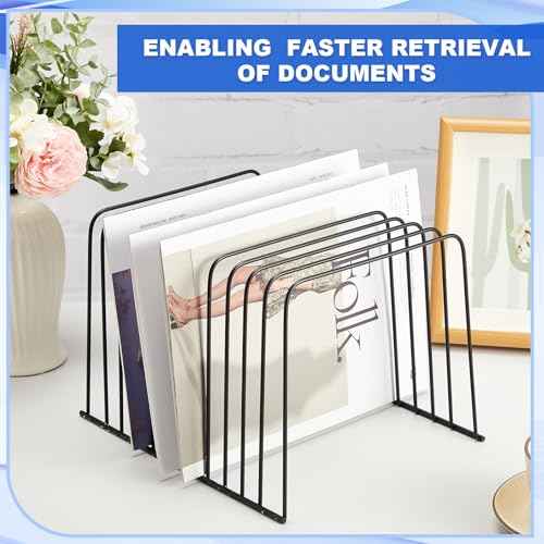 6 Pcs Desktop Organizer Wire Desk File Organizer Vertical Metal Stand up File Stand for Office Home, 11 Sections, Black