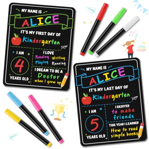 Reusable Double-Sided Back to School Chalkboard with 6 Liquid Chalk Markers - Preschool to 12th Grade