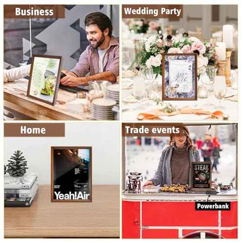 A4 Size LED Acrylic Sign Holder with Walnut Wood Base Frame, Light Up Menu Board Stand, Backlit Poster Display Light Box for Restaurants, Bars, Offices