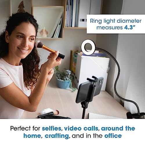 OttLite Capture Clip-On LED Desk Lamp and Ring Light for Desk, Use for Reading, Selfie, for Computer, ClearSun LED Technology, Dimmable with 3 Color Modes