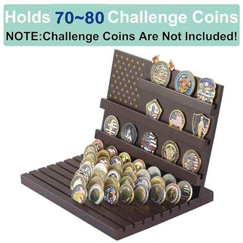 PiaoHao Challenge Coin Display Stand Military Coin Holder Wooden Rack Holds 80 Coins
