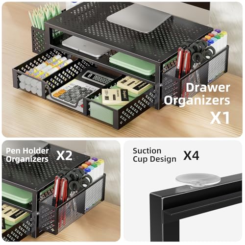 Simple Trending 20" W x 10" D Black Monitor Stand with Drawer & 2-Tier Design