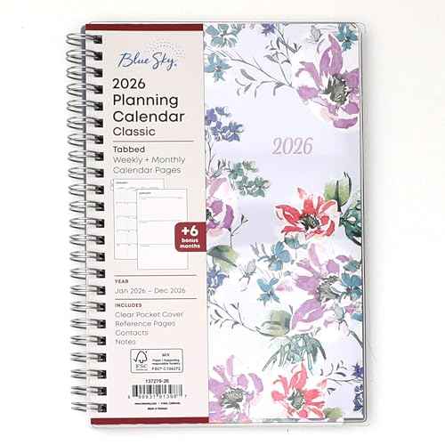 Blue Sky 2026 Weekly and Monthly Planner Calendar, January 2026 - December 2026, 5" x 8", Clear Pocket Cover, Laminated Tabs, Durable Twin Wire Binding, Laila