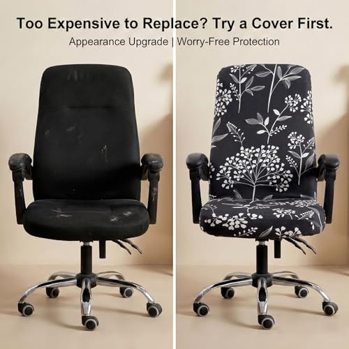 WOMACO Floral Print Office Chair Cover, Black Tree Large - Stretch Slipcover